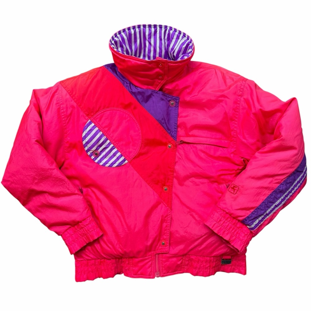 Vintage White Stag Pink and Purple Puffer Jacket Size small